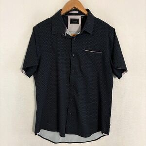 7 Diamonds 4 Way Stretch Polo Shirt Mens M Performance Preppy Golf Geometric AOP